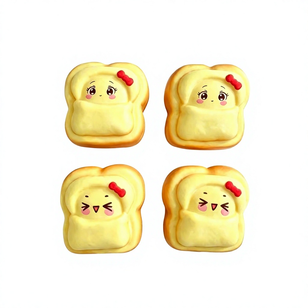 Cute Cartoon Expression Toast Slow-Rebound Squishy Toy Realistic Bread Squeeze Toy PU Model PU2026 Stock for Factory Wholesale