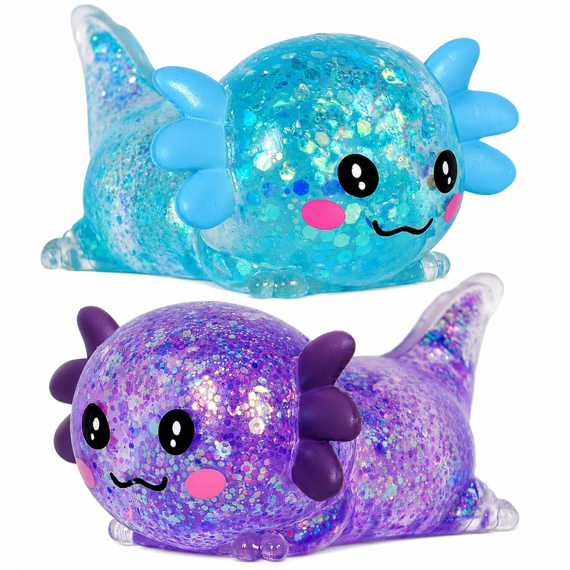 2 Packs Axolotl Squishy Toy Glitter Fidget Toys Cute Axolotl Stress Relief